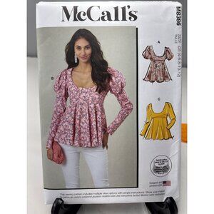 McCalls M8386 Sewing Pattern Peplum Tops Womens Size 4-6-8-10-12 Uncut